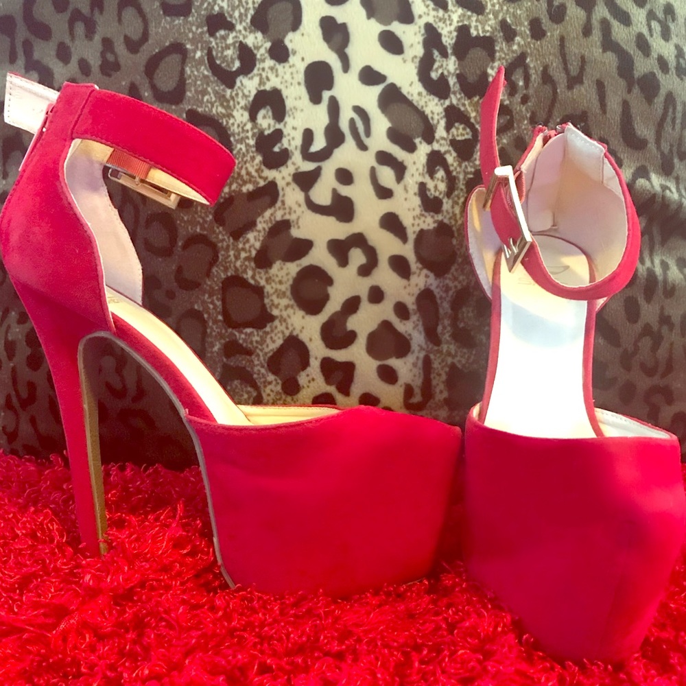 SHIEKH RED SUEDE PLATFORMS